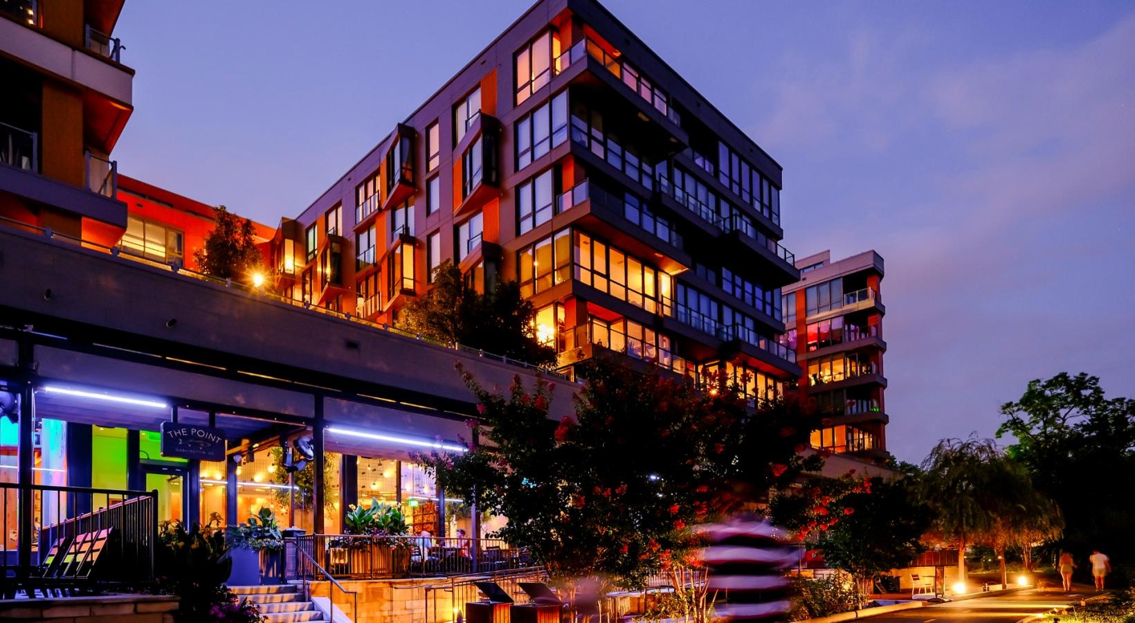 Settle into comfort at Riverpoint Riverpoint exterior street view at night