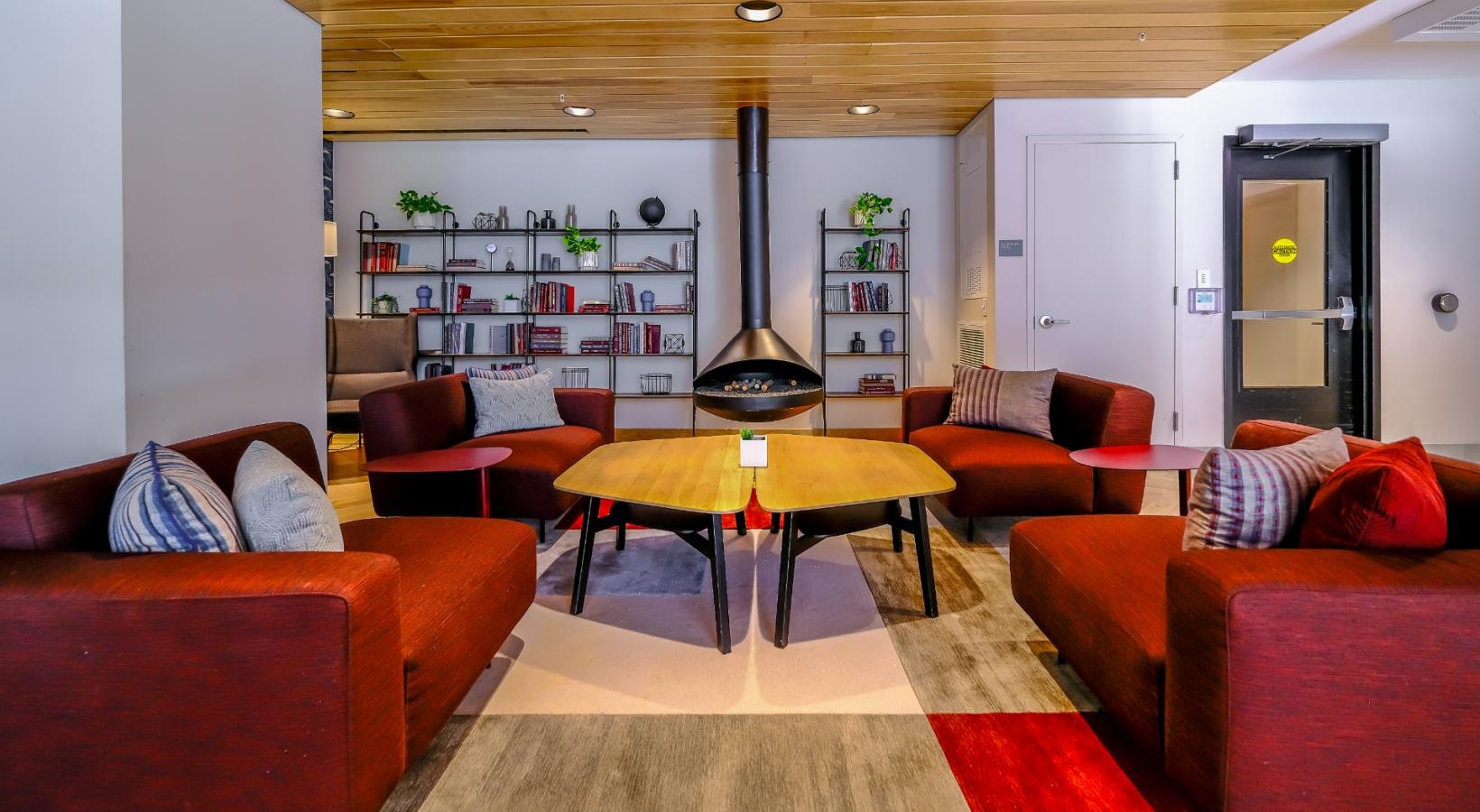 The essence of exceptional living fireside seating in clubhouse